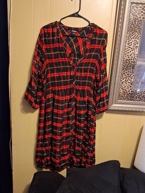 torrid Red and Black Plaid Button-Front Dress